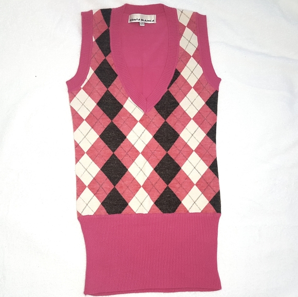 Pink argyle checkered v-neck sweater vest - Picture 2 of 4